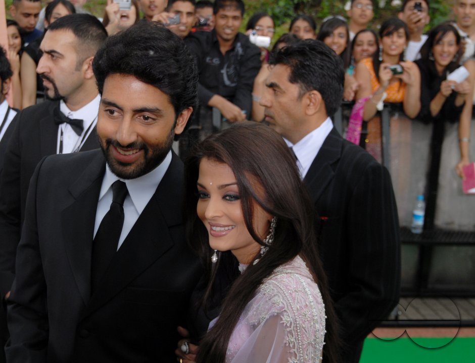 Bollywood golden couple Abhishek Bachchan and Aishwarya Rai talking to journalists at the green carpet for the IIFA Awards in Sheffield, Yorkshire