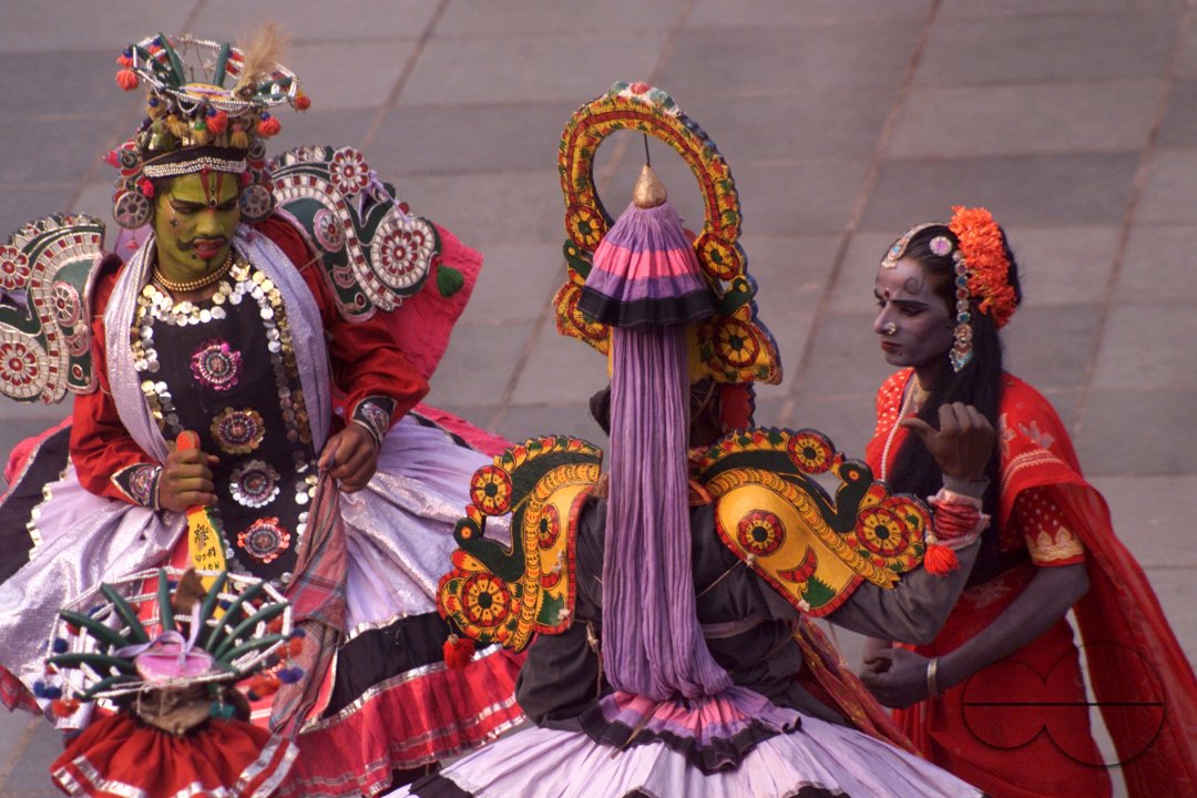 South Indian dancers act during a stage show at a dance festival in Kolkata, India