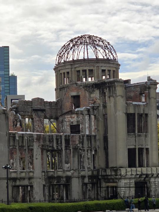 The Hiroshima Peace Memorial, originally the Hiroshima Prefectural Industrial Promotion Hall, and now commonly called the Genbaku Dome, Atomic Bomb Dome or A-Bomb Dome, is part of the Peace Memorial Park in Hiroshima, and was designated a UNESCO World He