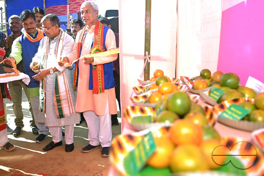 Minister for Agriculture and Farmers Welfare, Ratan Lal Nath inaugurates a stall of oranges during the Orange Festival in Taibaglai Village (Killa) organized by the Agriculture and Farmers Welfare of Tripura
