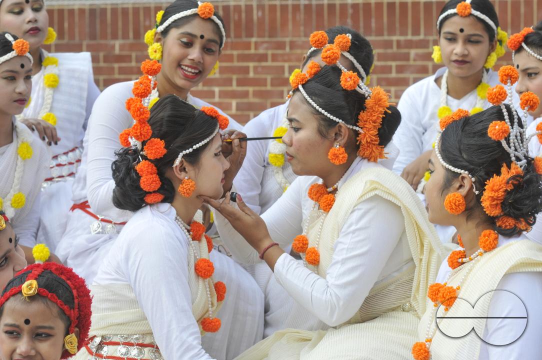 Dancers preparing for a performance for Language Month at Sylhet Central Shaheed Minar which was celebrated with an alphabet procession in Sylhet
