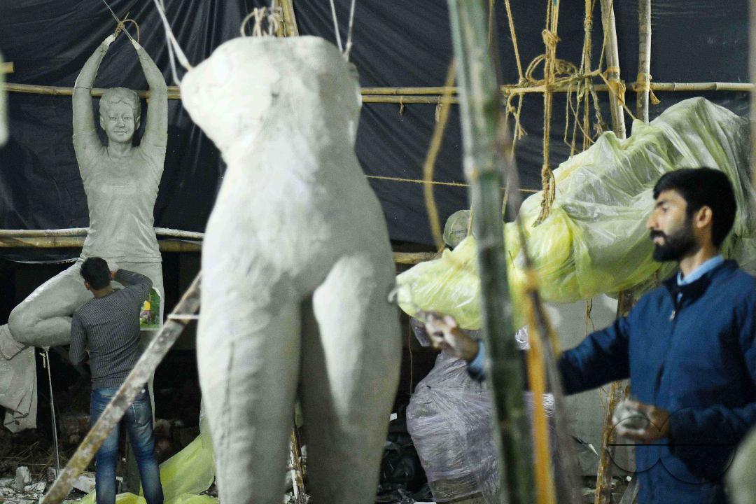 Sculptures at a Sculpture Workshop (for Varanasi) organised by Ministry of Railway (Govt of India) and the Ministry of Culture (Govt of India) in Nazrul Kala Kshetra at Agartala