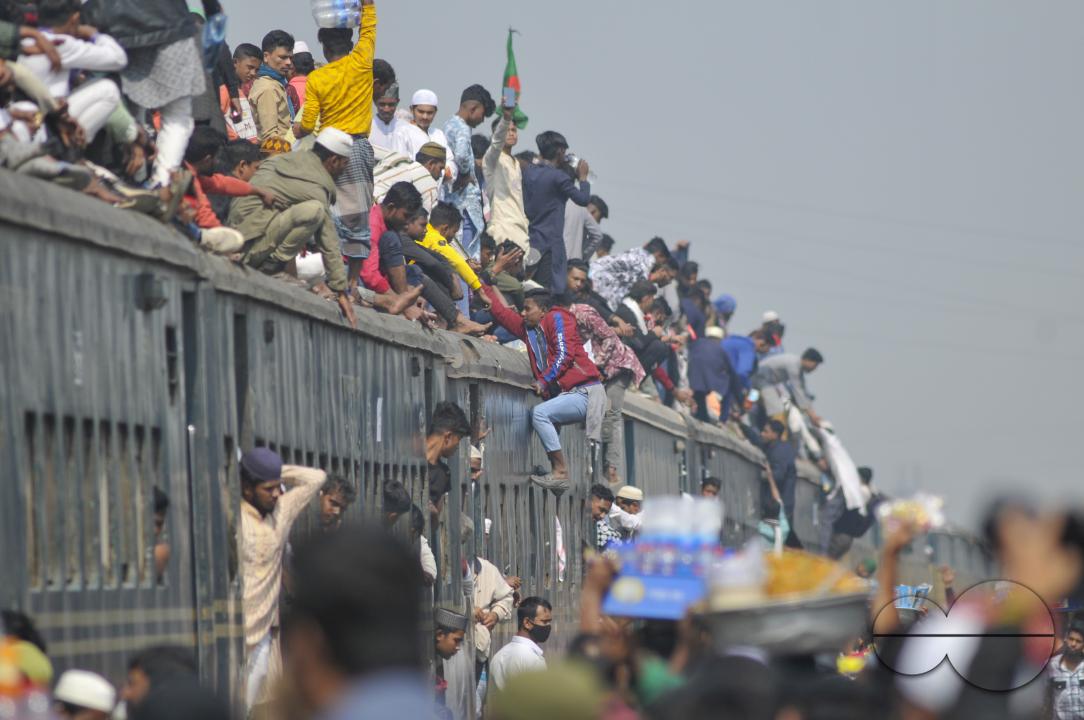 Thousands of Muslim devotees are returning home on an overcrowded train after attending the final prayer of Bishwa Ijtema 2nd phase, which is considered the world's second-largest Muslim gathering after Hajj in Mecca