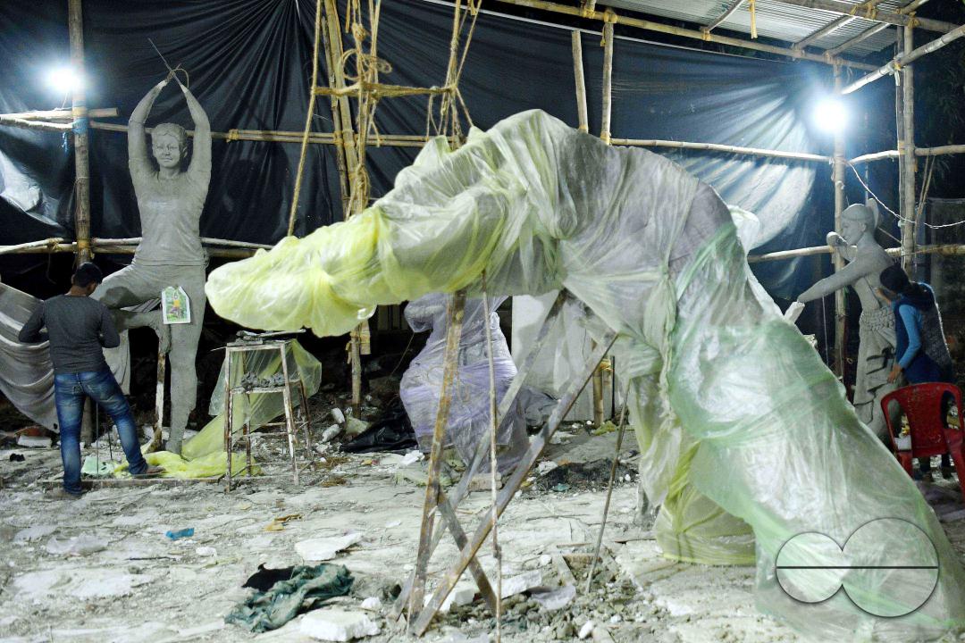 Sculptures at a Sculpture Workshop (for Varanasi) organised by Ministry of Railway (Govt of India) and the Ministry of Culture (Govt of India) in Nazrul Kala Kshetra at Agartala