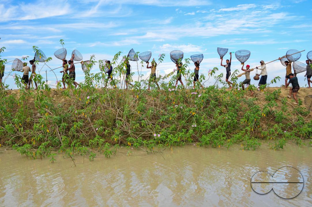 Rural people armed with Bamboo fish traps and nets take part in celebrating a 200-year winter fishing festival at the jofra beel of gasbari union of Kanaighat upazila of Sylhet, Bangladesh.