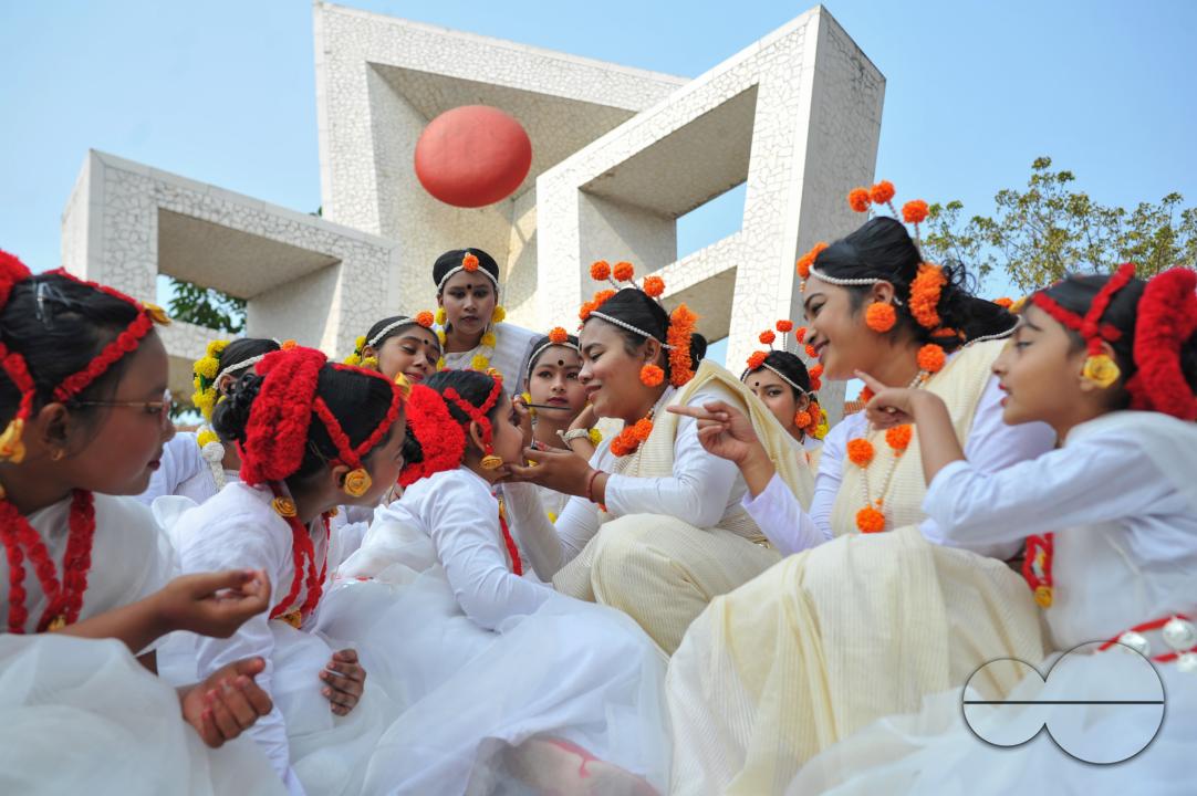 Dancers preparing for a performance for Language Month at Sylhet Central Shaheed Minar which was celebrated with an alphabet procession in Sylhet