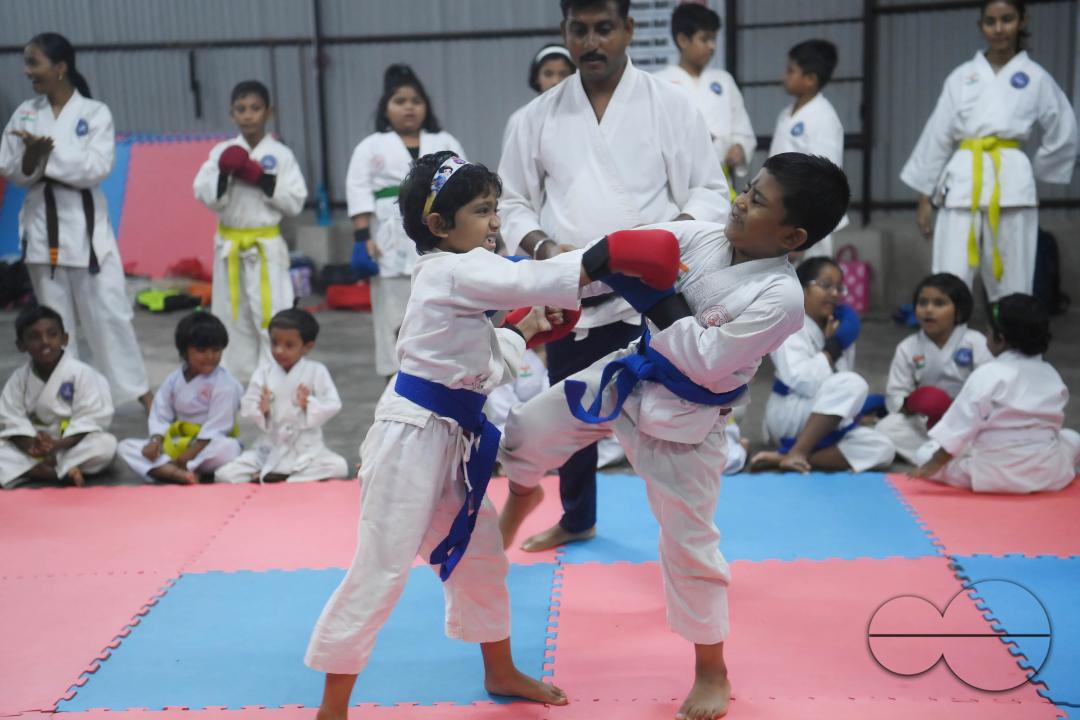 Children, who are students of the "Shotokan Karate-Do Association of Tripura", are seen performing karate during a special class on Children's day in Barjala, at Agartala