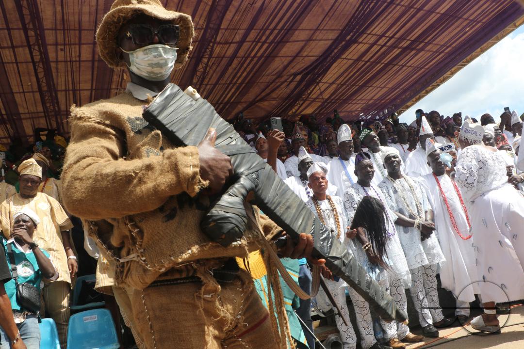 People gather to observe the Olojo Festival celebration at Ile-Ife, in Osun state