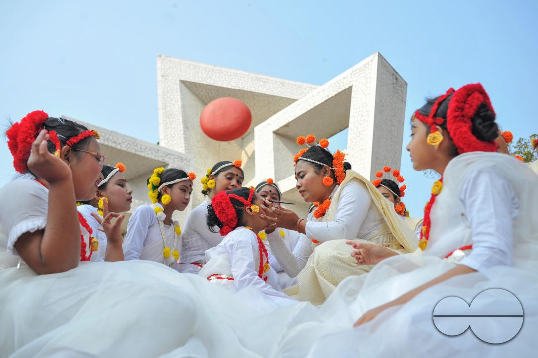Dancers preparing for a performance for Language Month at Sylhet Central Shaheed Minar which was celebrated with an alphabet procession in Sylhet