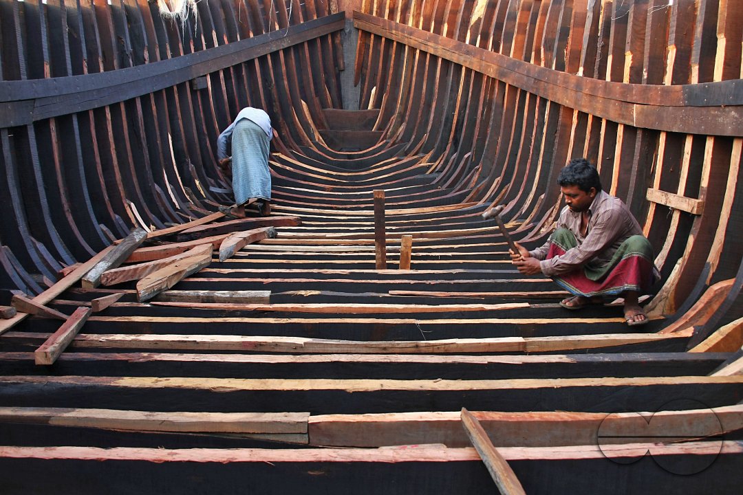 Wooden trawler for fishing in the sea