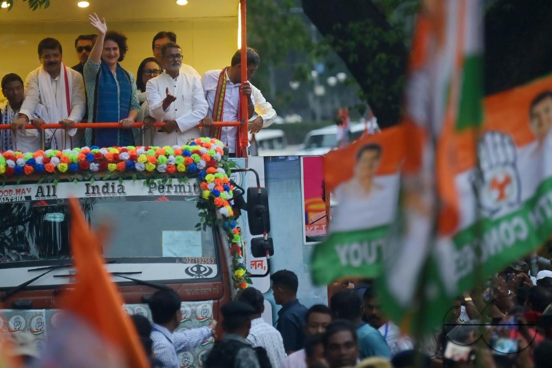 Congress leader Priyanka Gandhi Vadra joins forces with leaders of the Indian Joint Opposition, including Congress and CPIM members, in a vibrant roadshow, gearing up for the imminent Lok Sabha elections