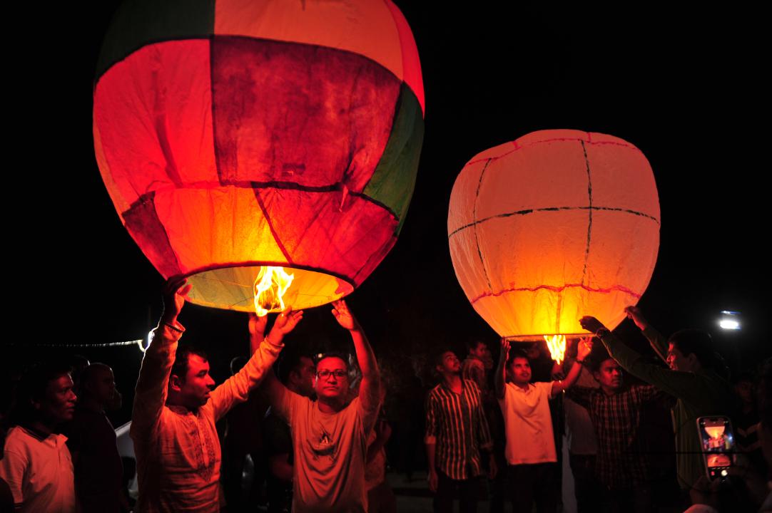 Buddhists religious followers are lighting fire sparks to celebrate Prabarana Purnima 2023 at Buddhist temples in Sylhet