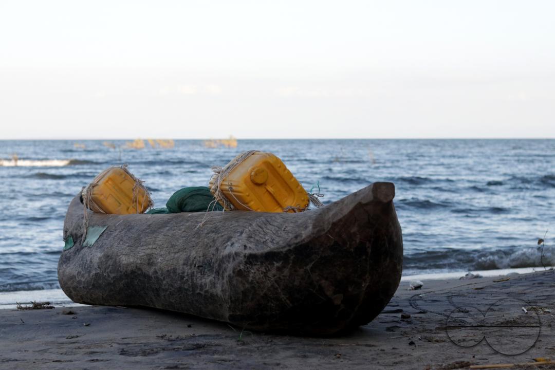 A canoe on the shores of Lake Malawi at Senga Bay Salima