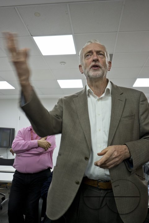 London,UK.20th September 2016. Momentum supporters and phone-bank volunteers listen to Jeremy Corbyn at Unite Union HQ in London.