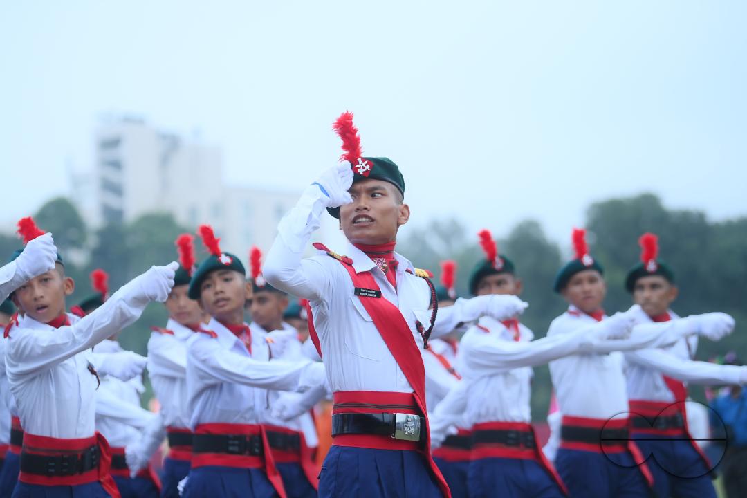 Soldiers of different platoons at the 77th Independence Day parade at the Assam Rifles ground in Agartala