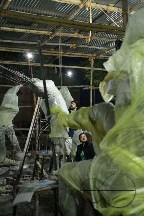 Sculptures at a Sculpture Workshop (for Varanasi) organised by Ministry of Railway (Govt of India) and the Ministry of Culture (Govt of India) in Nazrul Kala Kshetra at Agartala