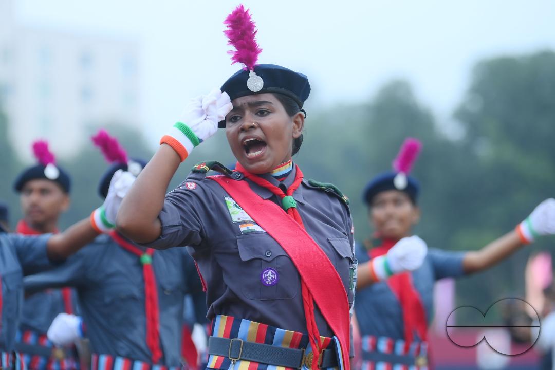 Soldiers of different platoons at the 77th Independence Day parade at the Assam Rifles ground in Agartala