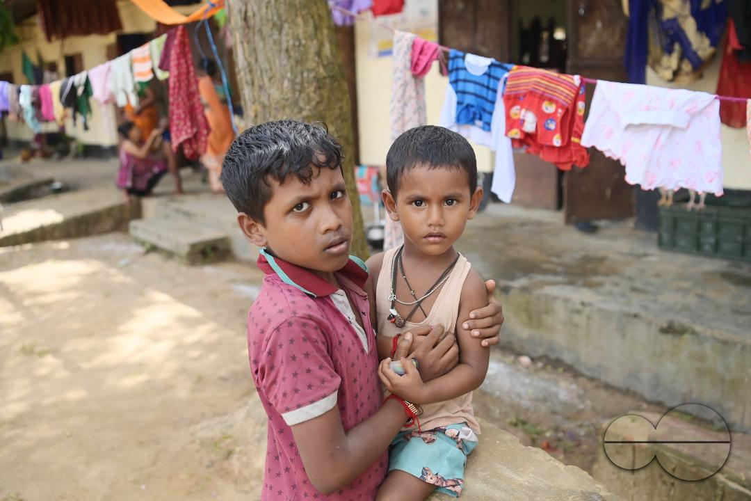 Brothers at a temporary relief camp at Pratapgarh English Medium School in Agartala