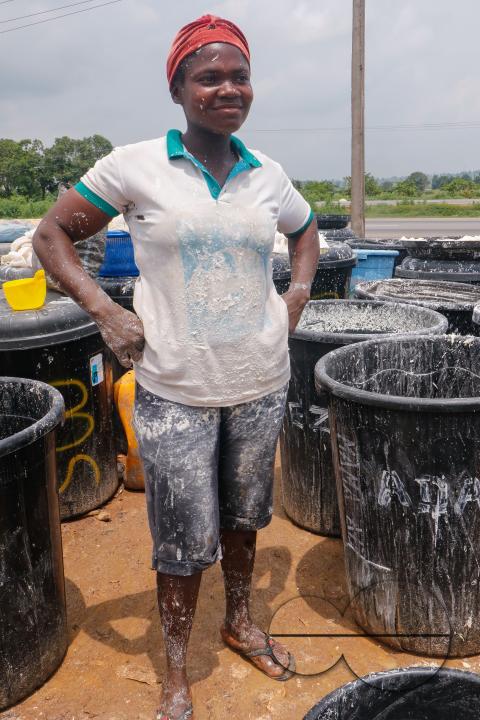 Females in Abuja are struggling and making strides in a local cassava processing factory under difficult conditions to produce flour as they wash out chaff from fermented cassava