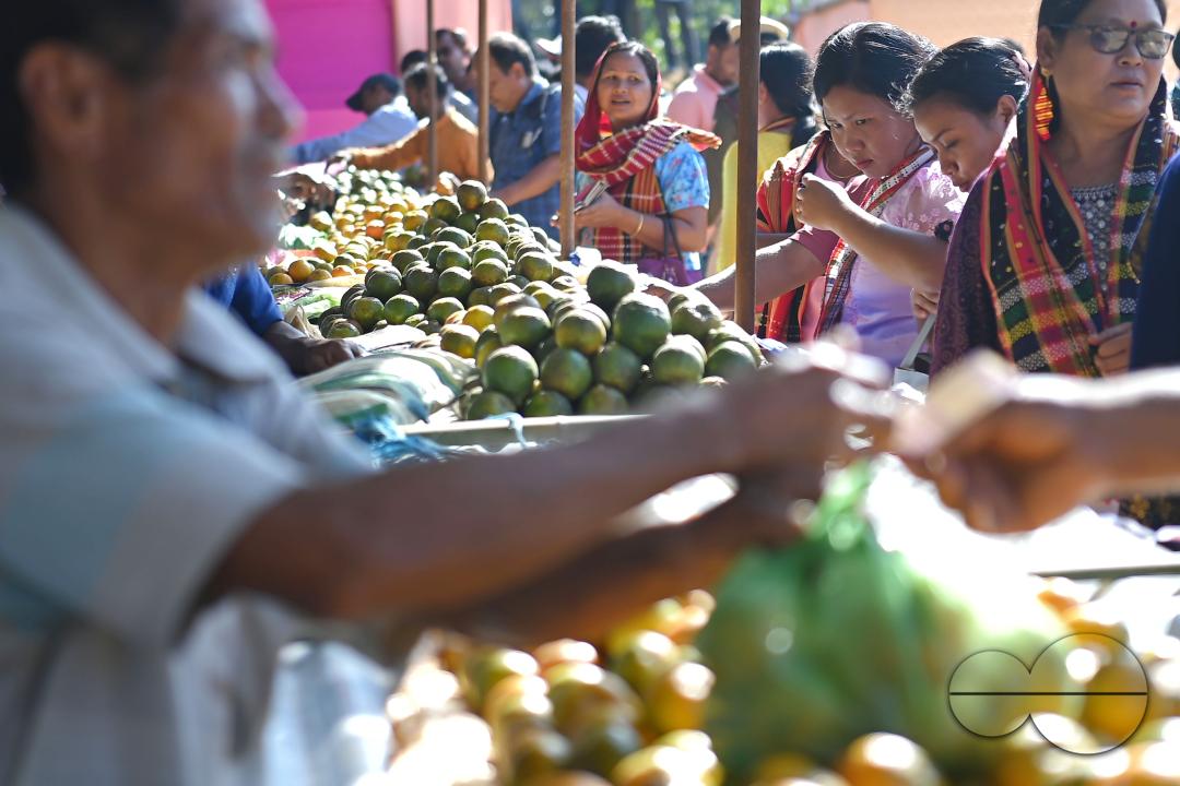 People are buying oranges during the Orange Festival in Taibaglai Village (Killa) organized by the Agriculture and Farmers Welfare of Tripura
