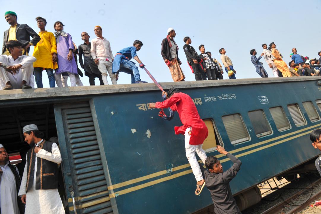 Thousands of Muslim devotees are returning home on an overcrowded train after attending the final prayer of Bishwa Ijtema 2nd phase, which is considered the world's second-largest Muslim gathering after Hajj in Mecca