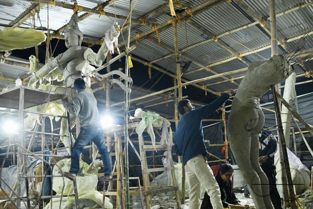 Sculptures at a Sculpture Workshop (for Varanasi) organised by Ministry of Railway (Govt of India) and the Ministry of Culture (Govt of India) in Nazrul Kala Kshetra at Agartala