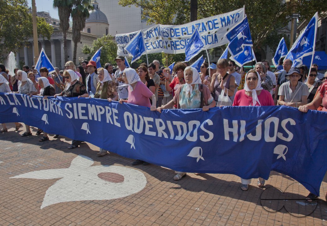 Mothers of Plaza de Mayo during weekly demonstration to establish the fate of their disappeared children and grandchildren during the Dirty War and dictatorship of 1976-1983. Buenos Aires, Argentina.