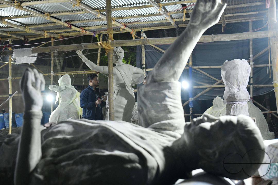 Sculptures at a Sculpture Workshop (for Varanasi) organised by Ministry of Railway (Govt of India) and the Ministry of Culture (Govt of India) in Nazrul Kala Kshetra at Agartala
