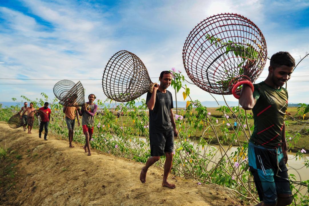 Rural people armed with Bamboo fish traps and nets take part in celebrating a 200-year winter fishing festival at the jofra beel of gasbari union of Kanaighat upazila of Sylhet, Bangladesh.