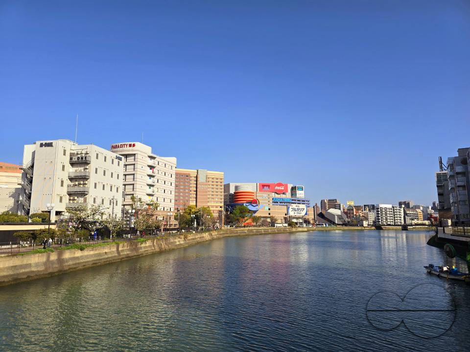 Apartments in the Haruyoshi, Chuo Ward in Fukuoka, line the bank of the Hakata river