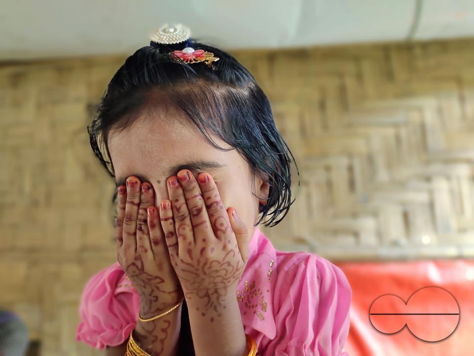Portrait of a child dressed for a concert at the Balukhali refugee camp