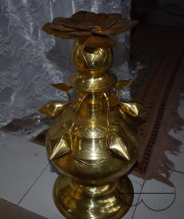 A brass pot at a temple in Colombo, Sri Lanka