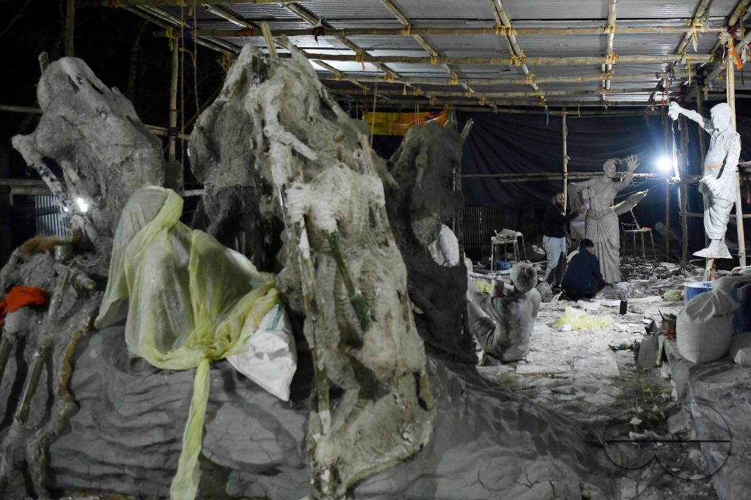 Sculptures at a Sculpture Workshop (for Varanasi) organised by Ministry of Railway (Govt of India) and the Ministry of Culture (Govt of India) in Nazrul Kala Kshetra at Agartala