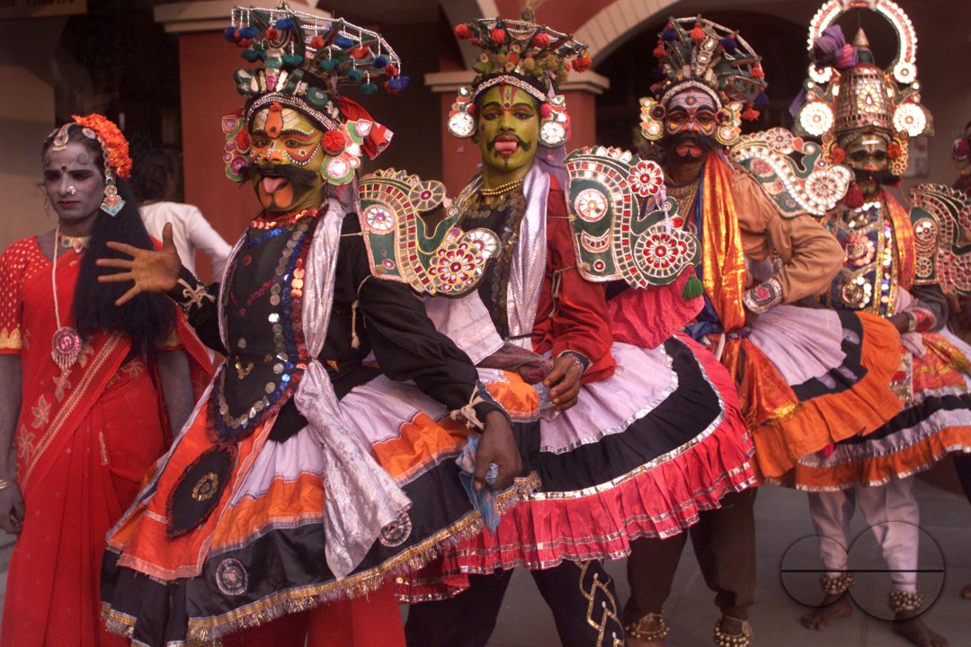 South Indian dancers perform dance during a stage show at a dance festival in Kolkata, India