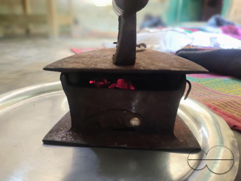 A old fashioned charcoal iron at the Balukhali refugee camp