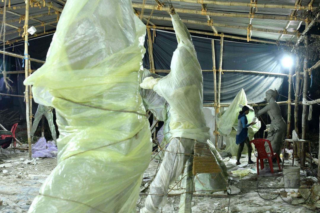 Sculptures at a Sculpture Workshop (for Varanasi) organised by Ministry of Railway (Govt of India) and the Ministry of Culture (Govt of India) in Nazrul Kala Kshetra at Agartala