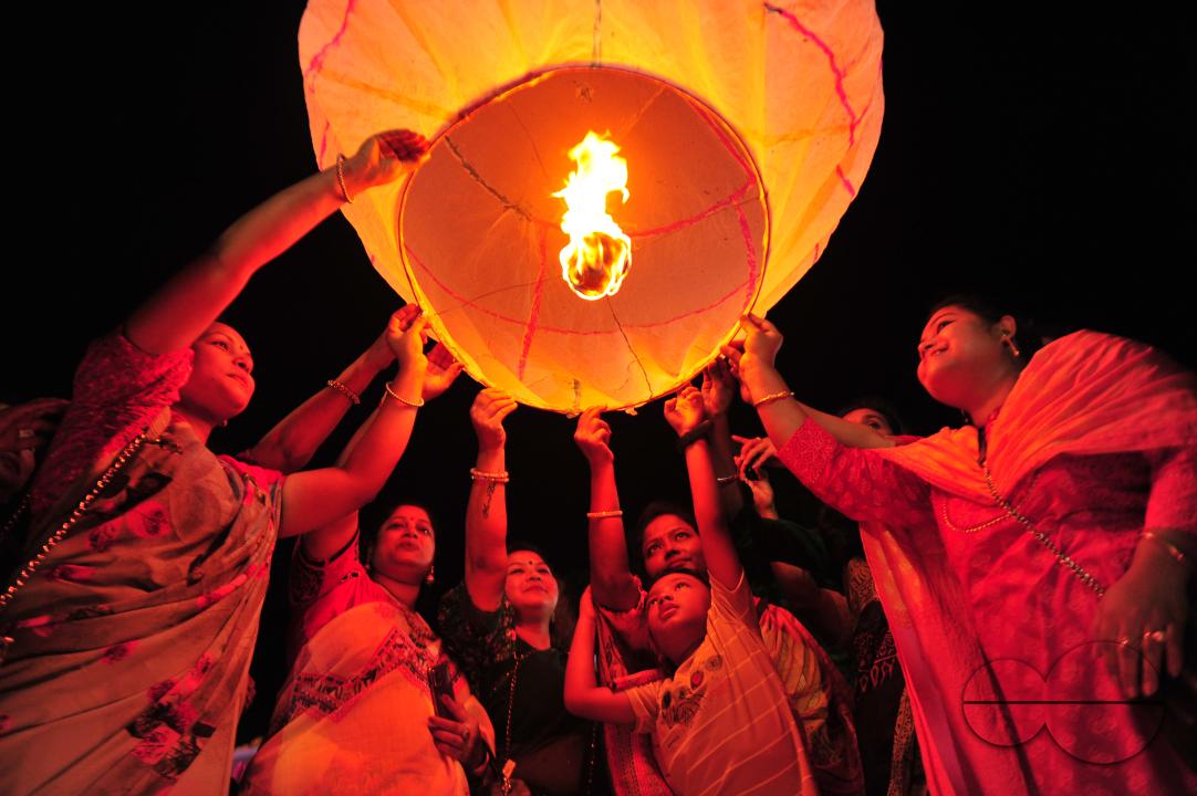 Buddhists religious followers are lighting fire sparks to celebrate Prabarana Purnima 2023 at Buddhist temples in Sylhet