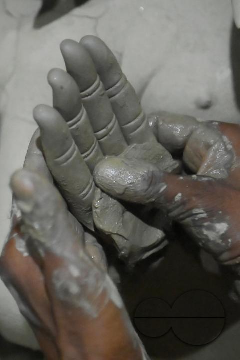 An Idol maker making idols of Lord Ganesh in a studio for the upcoming Ganesh Chaturthi festival at Agartala