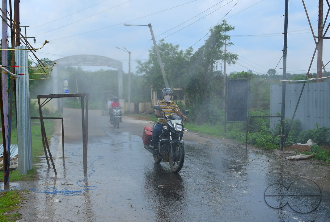 Vehicle are passing through a giant sanitization