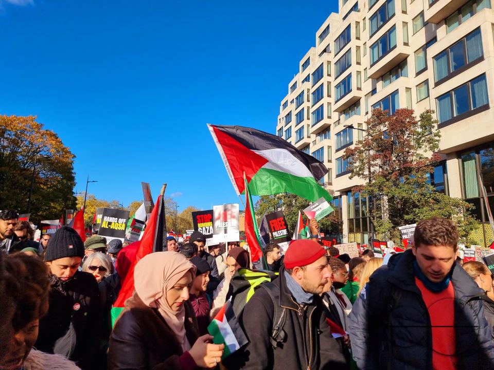 Over 300,000 Pro-Palestinians marched from Hyde Park to the USA embassy in London, on the afternoon of 11th November 2023, protesting against the war and urging an immediateÂ ceasefire