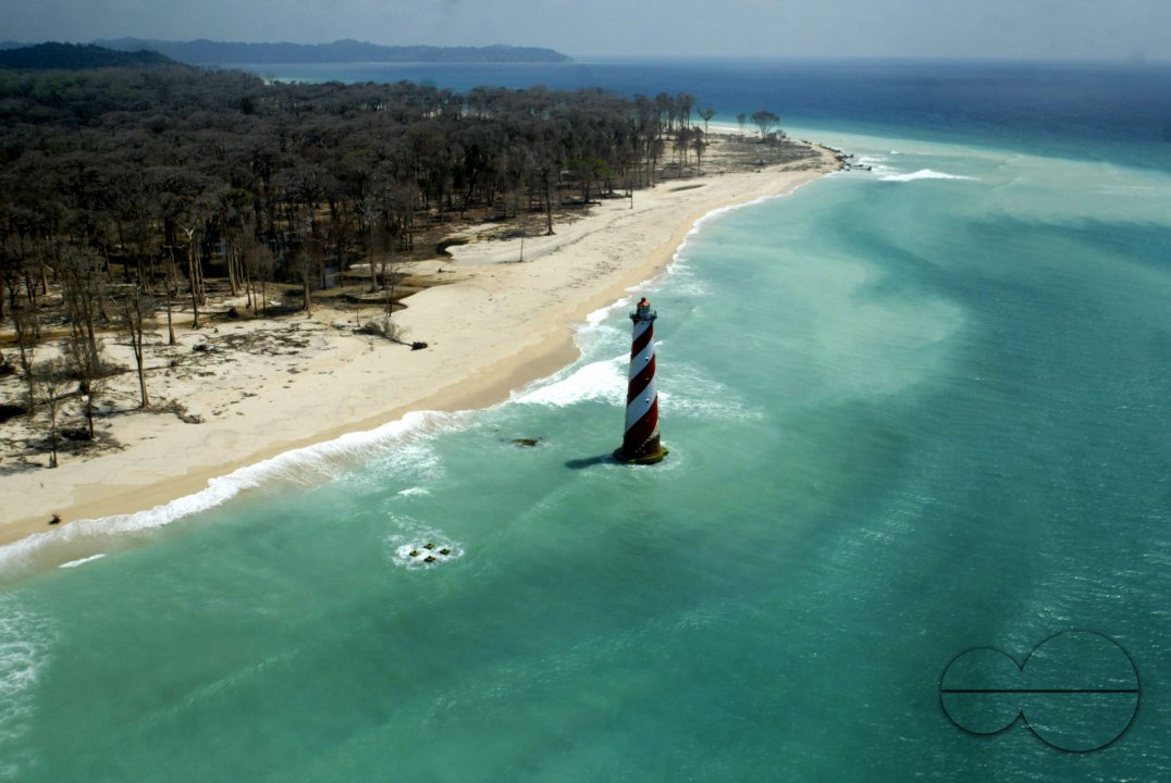 An aerial view is seen after tsunami at Indira Point in Andaman Nicobar islands, India