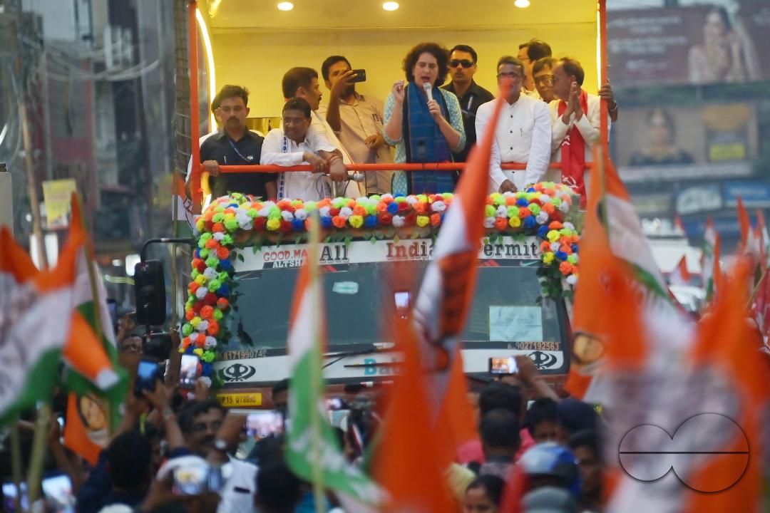 Congress leader Priyanka Gandhi Vadra, alongside leaders from the Indian Joint Opposition (Congress and CPIM), engaged in a spirited roadshow in anticipation of the upcoming Lok Sabha elections