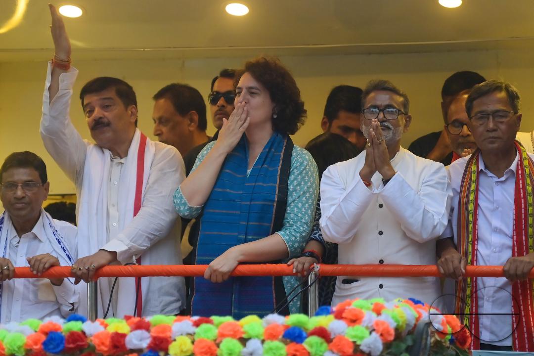 Congress leader Priyanka Gandhi Vadra joins forces with leaders of the Indian Joint Opposition, including Congress and CPIM members, in a vibrant roadshow, gearing up for the imminent Lok Sabha elections
