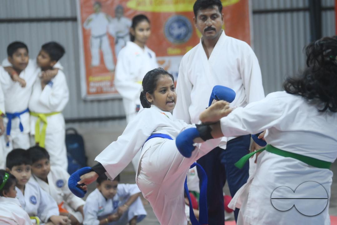 Children, who are students of the "Shotokan Karate-Do Association of Tripura", are seen performing karate during a special class on Children's day in Barjala, at Agartala