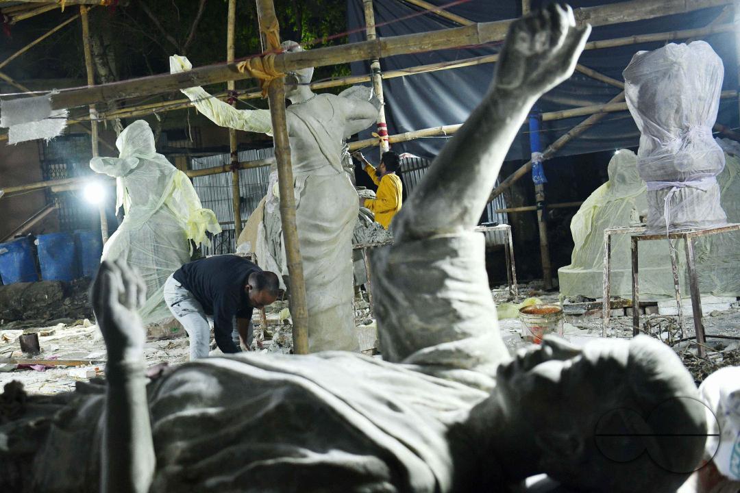 Sculptures at a Sculpture Workshop (for Varanasi) organised by Ministry of Railway (Govt of India) and the Ministry of Culture (Govt of India) in Nazrul Kala Kshetra at Agartala