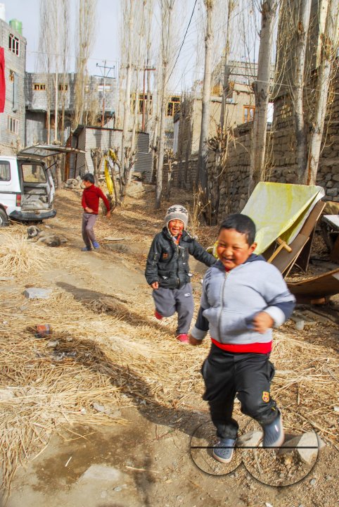 Children playing in a backyard in Leh, Ladakh.