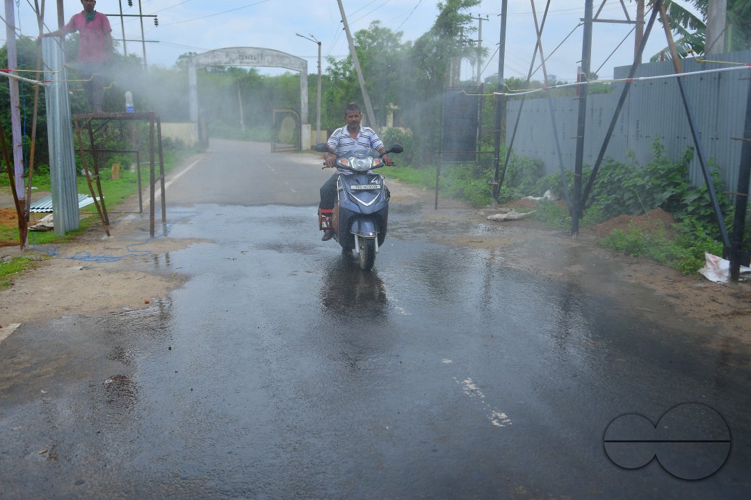 Vehicle are passing through a giant sanitization