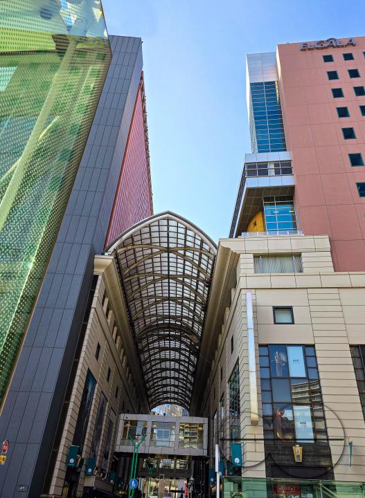 Shopping mall in Fukuoka, showing environmental awareness and sprinkled with greenery
