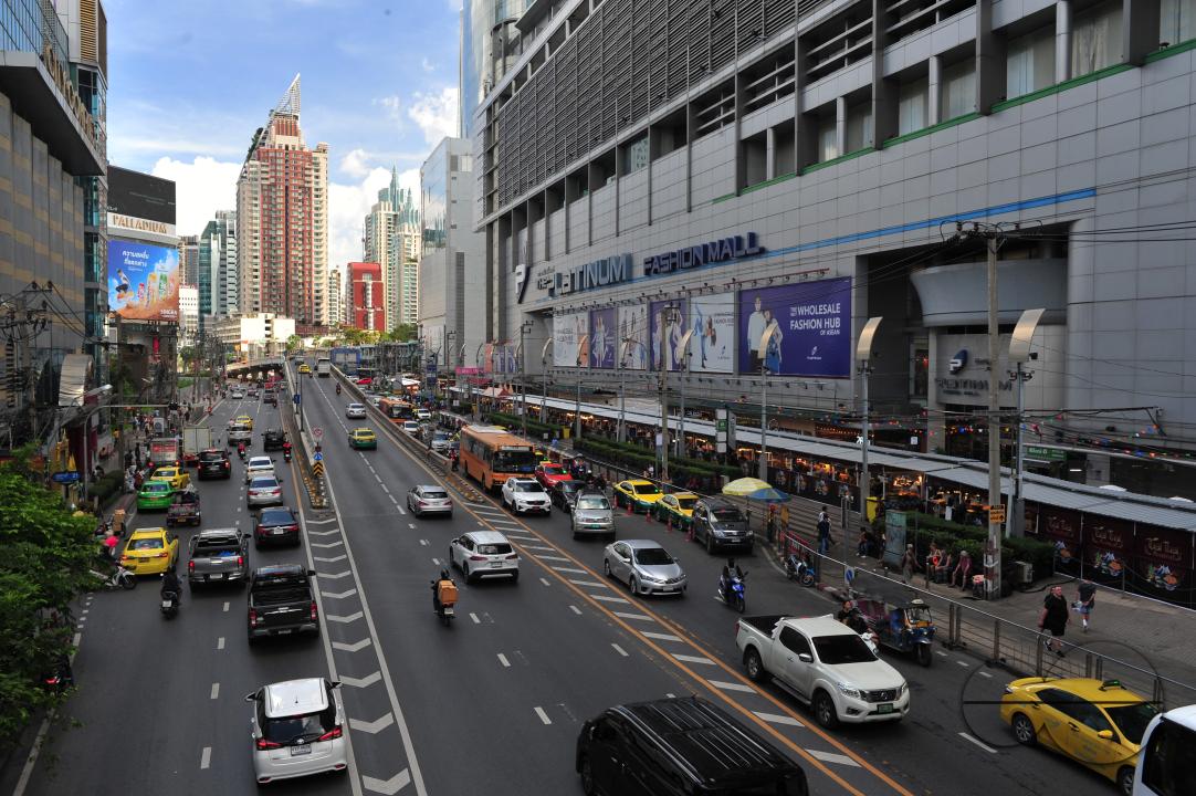 Busy streets and tall buildings of Bangkok