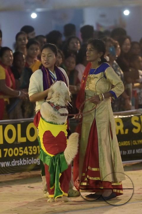 Dogs performing trainers during the Agartala Dog Carnival-2024, organized by Tripura Veterinary Doctors Association & Pawsome (A social organisation) at Agartala